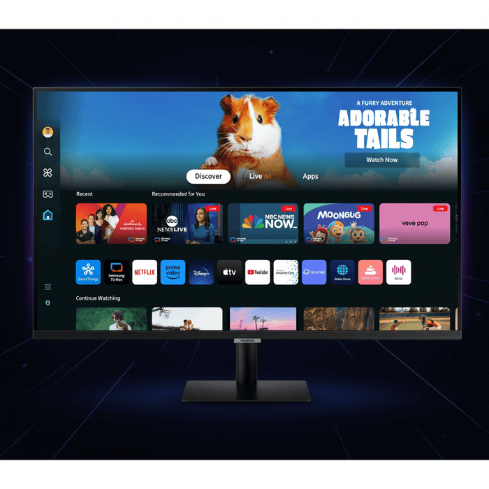 The SAMSUNG 32-Inch M5 (M50D) Series FHD Smart Monitor offers a comprehensive suite of features, including integrated streaming TV speakers, HDR10 support, a Gaming Hub, and multiple connectivity ports. Additionally, it incorporates a workout tracker and