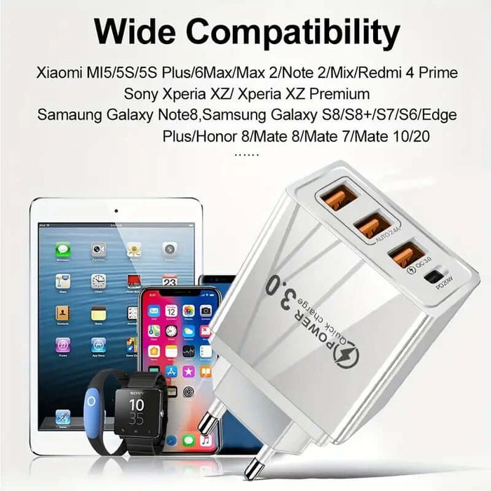 3-Port USB + USB-C PD Travel Charger